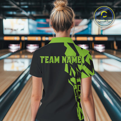 Black And Green Camo Custom Bowling Shirts For Women, Bowling Team Shirts NQS10753