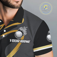 Load image into Gallery viewer, Black and Gold Crown Golf ball Men&#39;s golf polo shirts custom team golf tops for men NQS10757