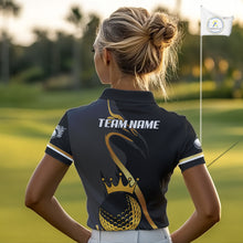 Load image into Gallery viewer, Black and Gold Crown Golf ball Women's golf polo shirts custom team golf tops for ladies NQS10757