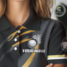 Load image into Gallery viewer, Black and Gold Crown Golf ball Women's golf polo shirts custom team golf tops for ladies NQS10757