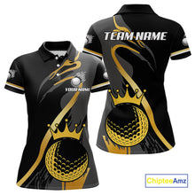 Load image into Gallery viewer, Black and Gold Crown Golf ball Women's golf polo shirts custom team golf tops for ladies NQS10757
