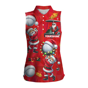 Funny Christmas Santa Golf Red pattern Women sleeveless golf polo shirt custom Christmas golf tops NQS8807