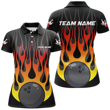 Load image into Gallery viewer, Orange flame Black Bowling Shirts For Women Custom Bowling Team Jerseys with name and team name NQS8812