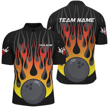 Load image into Gallery viewer, Orange flame Black Bowling Shirts For Men Custom Bowling Team Jerseys with name and team name NQS8812