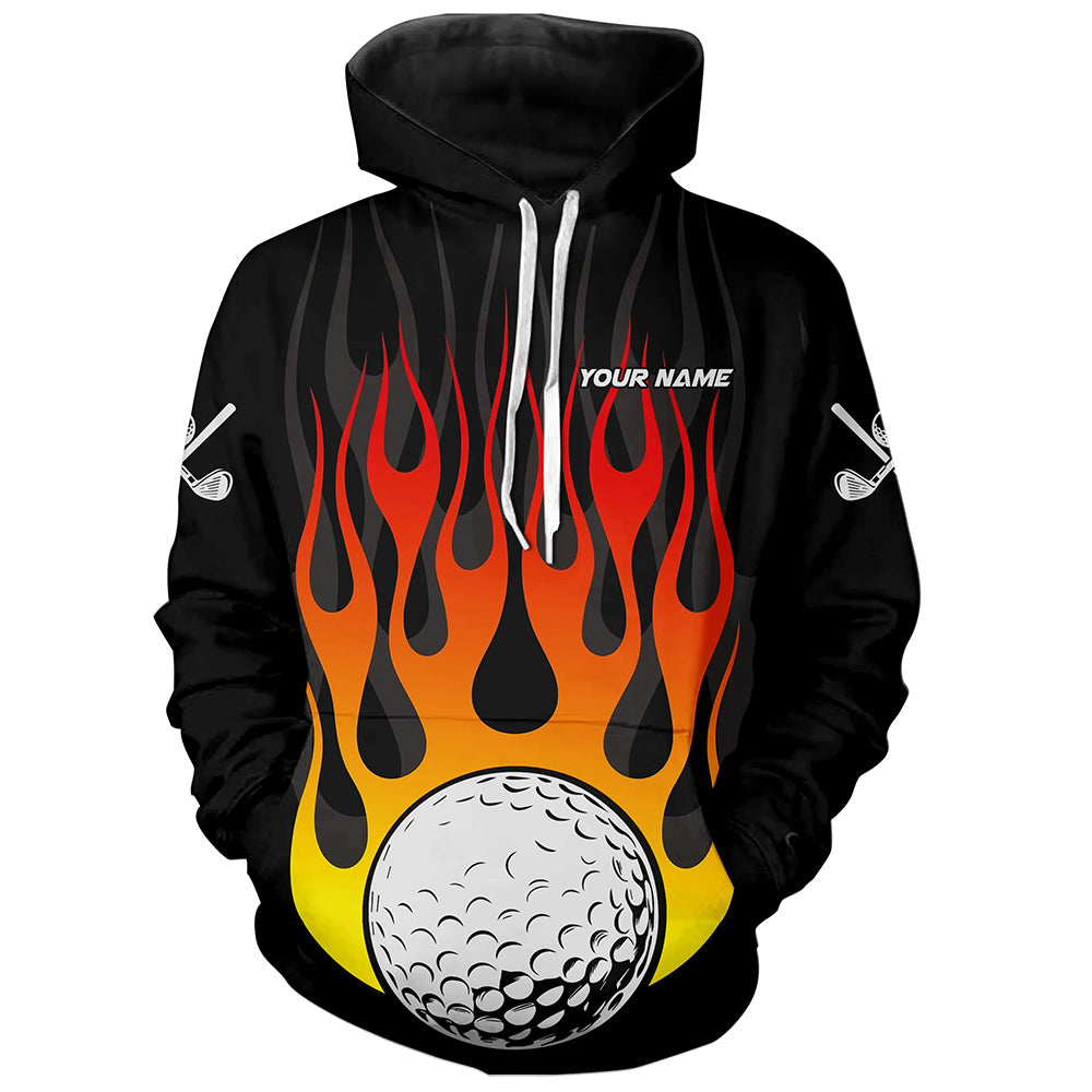 Orange Flame Golf Ball Black Golf Hoodies custom hoodie golf tops, gifts for golfer NQS8813