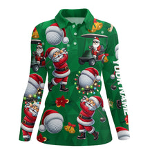 Load image into Gallery viewer, Funny Christmas Santa Golf Green pattern Women golf polo shirt custom Christmas golf tops for ladies NQS9051