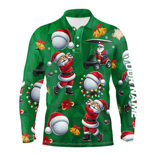 Funny Christmas Santa Golf Green pattern Men golf polo shirt custom Christmas golf tops for Men NQS9051