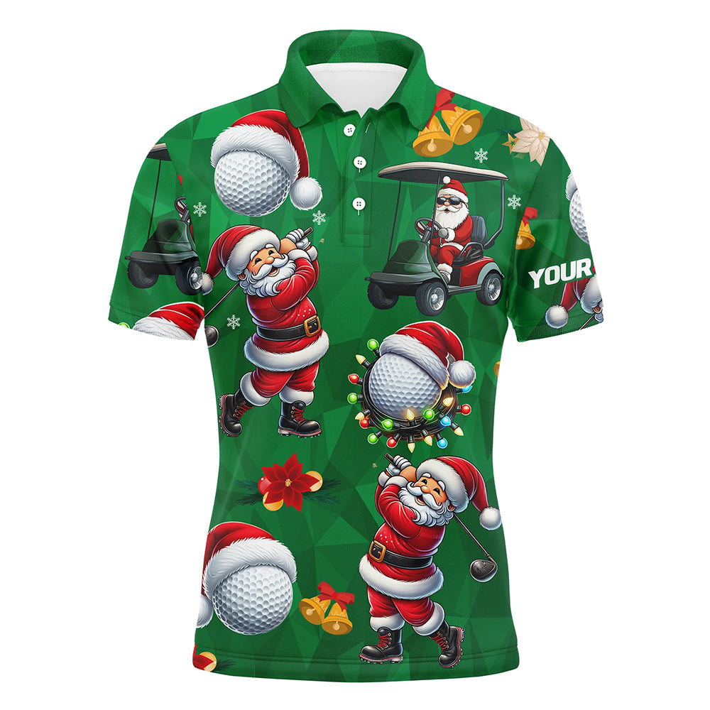 Funny Christmas Santa Golf Green pattern Men golf polo shirt custom Christmas golf tops for Men NQS9051