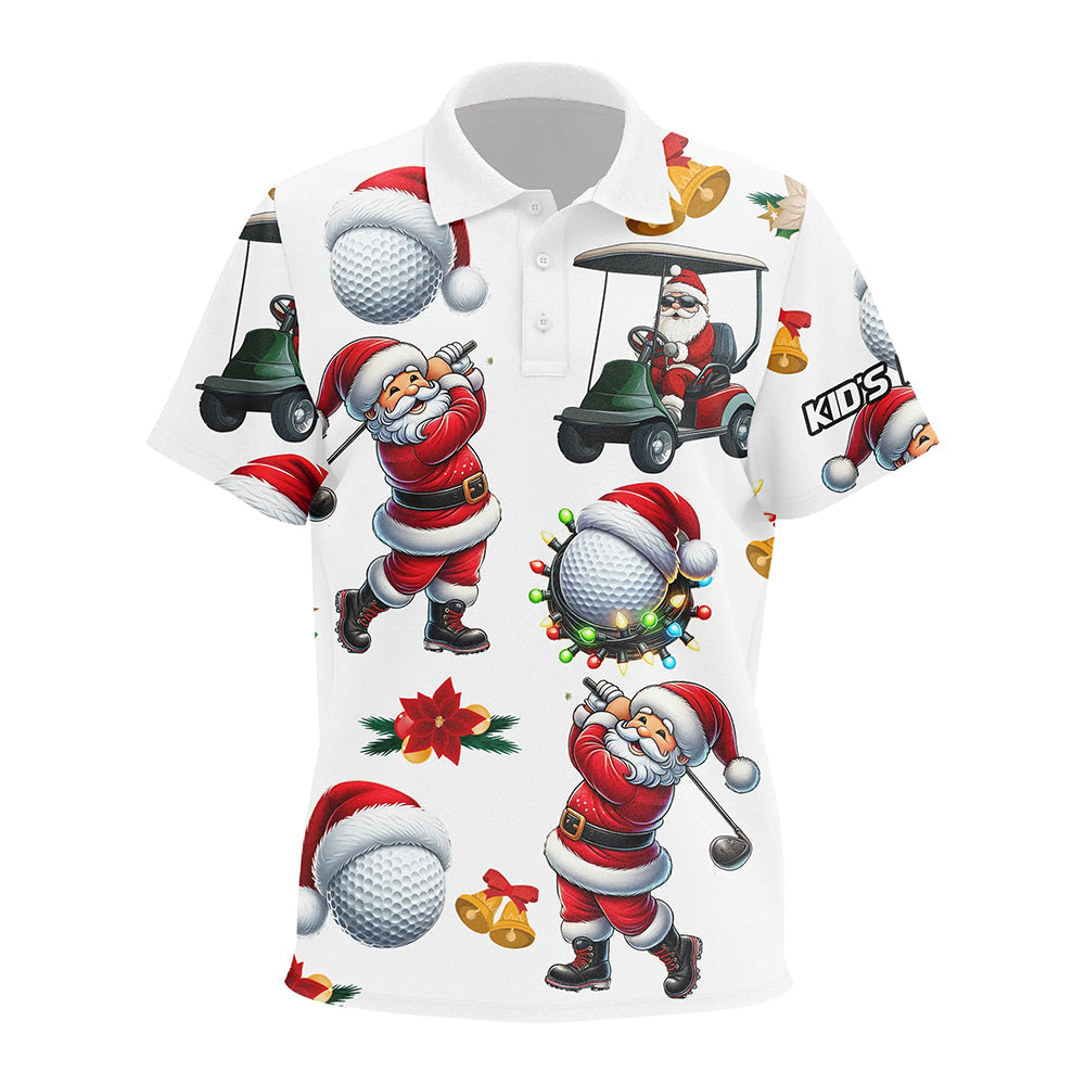 Funny Christmas Santa Golf White pattern Kid golf polo shirts custom Christmas golf tops for Kid NQS9052