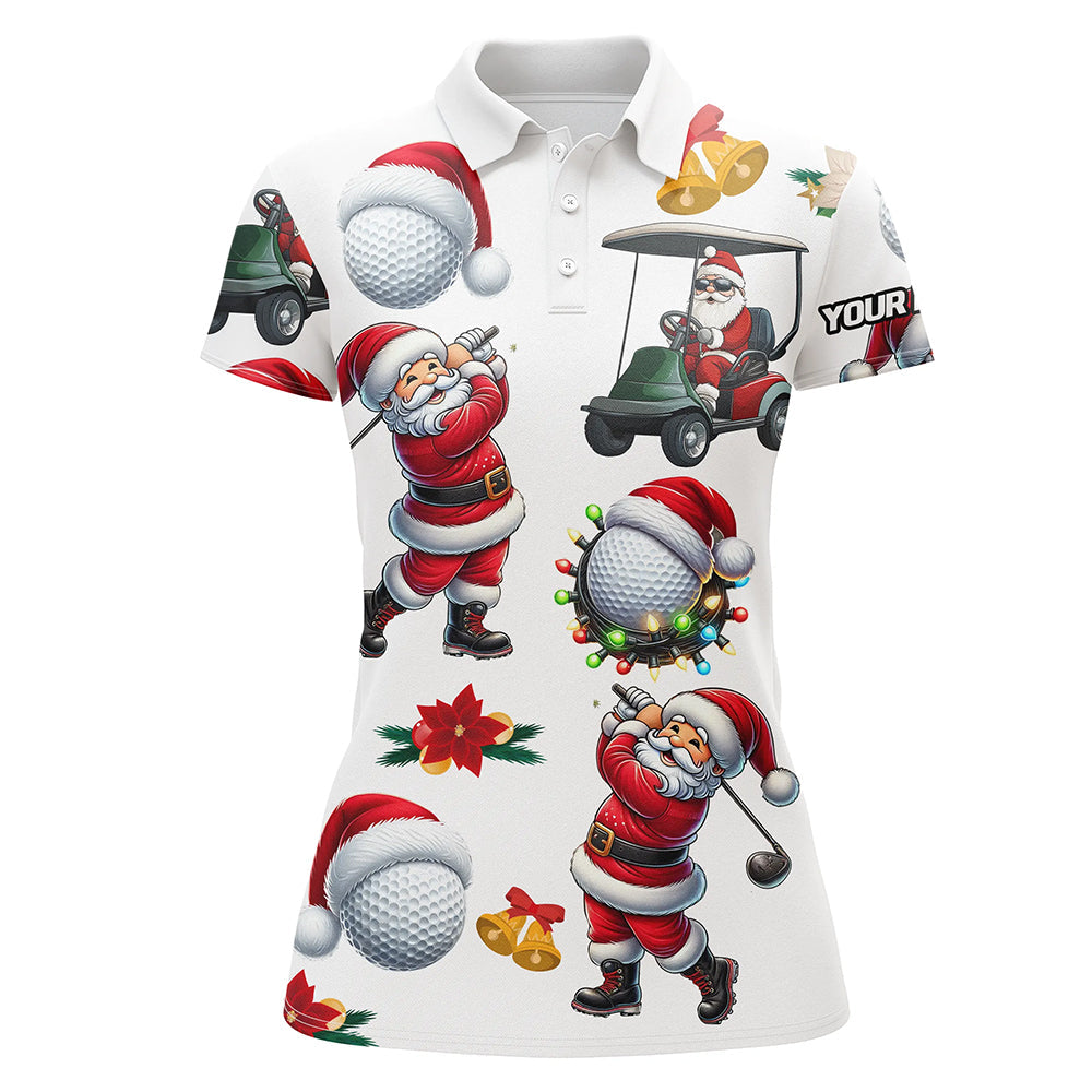 Funny Christmas Santa Golf White pattern Women golf polo shirt custom Christmas golf tops for ladies NQS9052