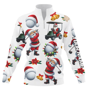 Funny Christmas Santa Golf White pattern Quarter zip golf sweatshirt custom Christmas golf sweater NQS9052