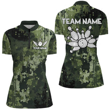 Load image into Gallery viewer, Green Camo  Bowling Polo, Quarter Zip Shirts For Women Custom Bowling Team Jerseys, Gift For Bowlers NQS9058