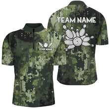 Load image into Gallery viewer, Green Camo  Bowling Polo, Quarter Zip Shirts For Men Custom Bowling Team Jerseys, Gift For Bowlers NQS9058