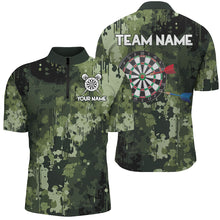 Load image into Gallery viewer, Green Camo Dart Board Polo, Quarter Zip Shirts For Men Custom Darts Team Jerseys, Darts Gifts NQS9059