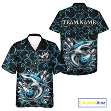 Load image into Gallery viewer, Black and Blue Camo Shark Bowling Hawaiian Shirt Custom Team Shark Bowling jerseys NQS11338
