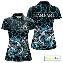 Load image into Gallery viewer, Black and Blue Camo Shark Bowling Polo, Quarter Zip Shirt For Women Custom Team Shark Bowling jerseys NQS11338