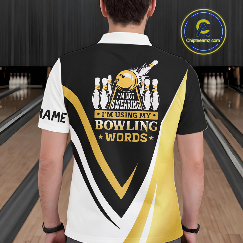 Custom Funny Bowling shirts for men I'm not swearing, I'm using my bowling words Gold bowl shirts NQS11548