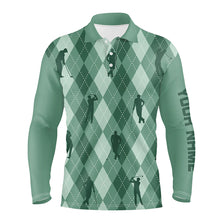 Load image into Gallery viewer, Mens golf polo shirts custom Green argyle pattern golf clothes for men, unique golf gifts NQS7699