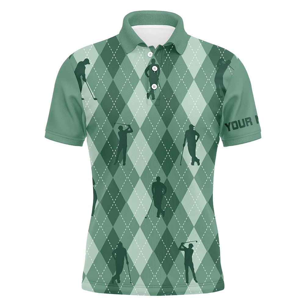Mens golf polo shirts custom Green argyle pattern golf clothes for men, unique golf gifts NQS7699