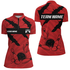 Black and red camo Women bowling Polo, Quarter Zip shirts Custom Team Bowling Jersey, gift for bowlers NQS7703