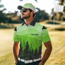 Load image into Gallery viewer, Green pattern forest Mens Disc golf polo shirts Custom team disc golf jerseys for men NQS10027