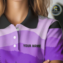 Load image into Gallery viewer, Purple pattern forest Women Disc golf polo shirts Custom team disc golf jerseys for ladies NQS10028