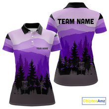Load image into Gallery viewer, Purple pattern forest Women Disc golf polo shirts Custom team disc golf jerseys for ladies NQS10028