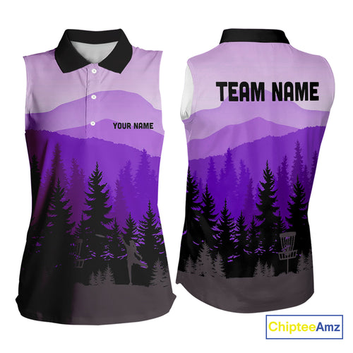 Purple pattern forest Womens sleeveless polo shirt Custom team disc golf jerseys for ladies NQS10028