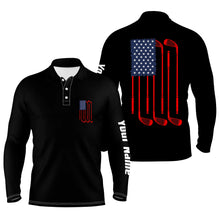 Load image into Gallery viewer, Mens golf polo shirts American flag golf clubs custom patriotic black mens golf shirt, golf gifts NQS5841