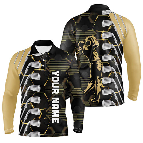 Yellow and Black golf clubs Mens golf polo shirts custom name golf outfit men, personalized golf gifts NQS8137