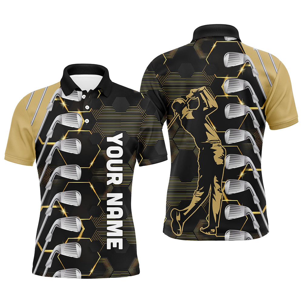 Yellow and Black golf clubs Mens golf polo shirts custom name golf outfit men, personalized golf gifts NQS8137