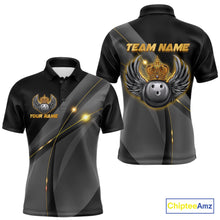Load image into Gallery viewer, Black and Gold Crown Bowling ball wings Bowling Shirts For Men Custom Bowling Team Outfits NQS10549