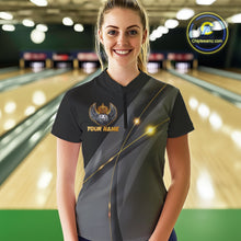 Load image into Gallery viewer, Black and Gold Crown Bowling ball wings Bowling Shirts For Women Custom Bowling Team Outfits NQS10549