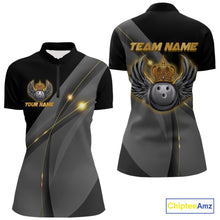 Load image into Gallery viewer, Black and Gold Crown Bowling ball wings Bowling Shirts For Women Custom Bowling Team Outfits NQS10549