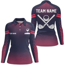 Load image into Gallery viewer, Blue Pink pattern Womens golf polos shirts custom female golf attire, golf outfit for girls NQS9290