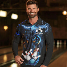 Load image into Gallery viewer, Personalized Blue Lightning Thunder Storm Tiger Bowling Shirts For Men Custom Bowling Team Jerseys NQS9466