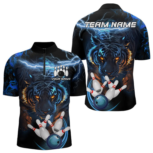 Personalized Blue Lightning Thunder Storm Tiger Bowling Shirts For Men Custom Bowling Team Jerseys NQS9466