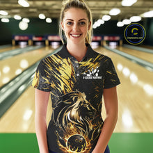 Load image into Gallery viewer, Black and Gold Lion Bowling Polo, 1/4 Zip Shirt for Women Custom Lion Bowling Team jerseys NQS11682