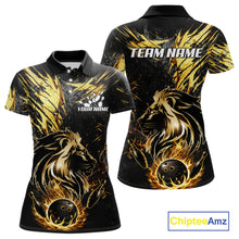 Load image into Gallery viewer, Black and Gold Lion Bowling Polo, 1/4 Zip Shirt for Women Custom Lion Bowling Team jerseys NQS11682