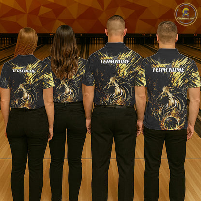 Black and Gold Lion Bowling Polo, 1/4 Zip Shirt for Women Custom Lion Bowling Team jerseys NQS11682