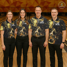 Load image into Gallery viewer, Black and Gold Lion Bowling Polo, 1/4 Zip Shirt for Men Custom Lion Bowling Team jerseys NQS11682