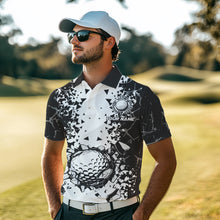 Load image into Gallery viewer, Black and White broken Golf ball Polo shirt for men Custom Team golf uniform mens golf tops NQS9787