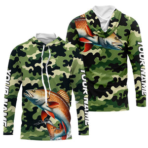 Black Green camo Redfish fishing Custom Long Sleeve Tournament Fishing Shirts, Red drum fishing Jersey NQS7554