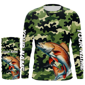 Black Green camo Redfish fishing Custom Long Sleeve Tournament Fishing Shirts, Red drum fishing Jersey NQS7554