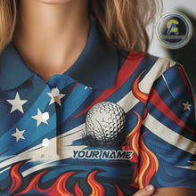 Load image into Gallery viewer, American Flag pattern Flame golf ball Women Golf polo shirts Custom patriotic Golf Outfit For Women NQS10038