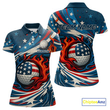 Load image into Gallery viewer, American Flag pattern Flame golf ball Women Golf polo shirts Custom patriotic Golf Outfit For Women NQS10038