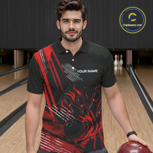 Load image into Gallery viewer, Black and Red Flame Bowling Polo, Quarter Zip Shirts For Men Custom Bowling Outfit Team Jerseys NQS10192