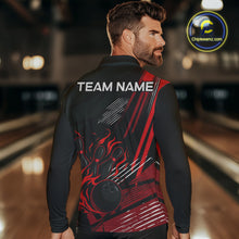 Load image into Gallery viewer, Black and Red Flame Bowling Polo, Quarter Zip Shirts For Men Custom Bowling Outfit Team Jerseys NQS10192
