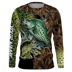 Crappie fishing camo Long Sleeve Fishing tournament shirts customize name NQS2148