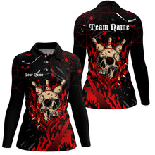 Load image into Gallery viewer, Black and Red Flame Bowling Skull Custom Halloween bowling Shirts for Women,Team Bowling jerseys NQS8155